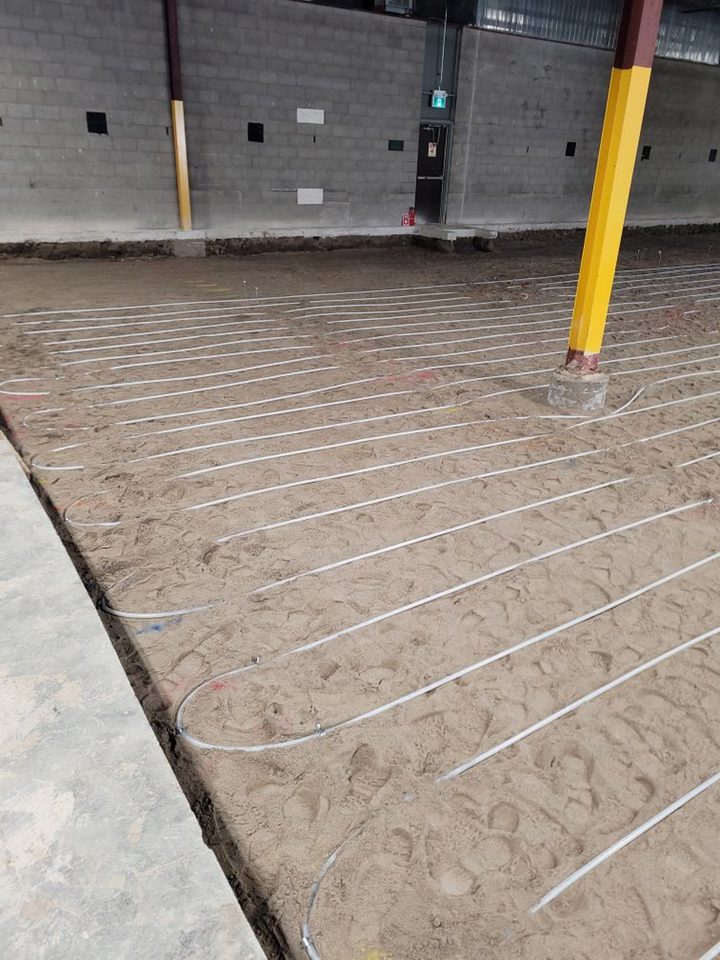 Completed underfloor heated glycol tubing layout.